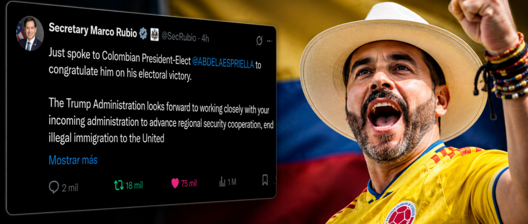 Marco Rubio felicita a Abelardo de la Espriella tras su victoria electoral en Colombia en una imagen que refleja la futura relación entre Bogotá y Washington.