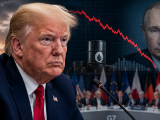 Donald Trump durante una cumbre internacional mientras evalúa posibles sanciones al petróleo ruso y aumenta la presión sobre Vladimir Putin.