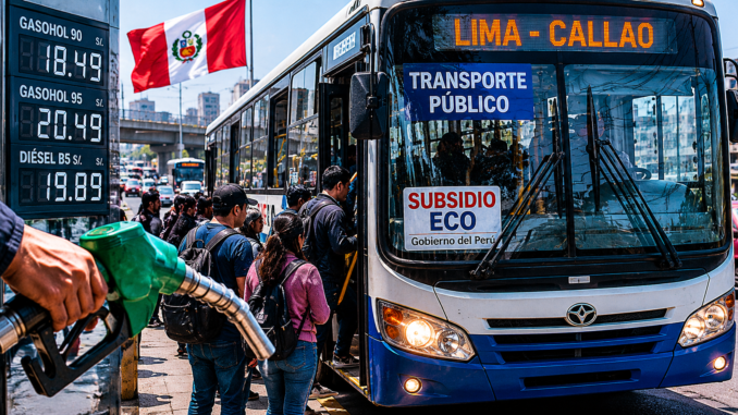 Autobús de transporte público en Lima durante la aplicación del subsidio aprobado por el Gobierno peruano para enfrentar el alza de combustibles.