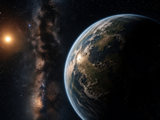 Vida inteligente fuera de la Tierra ilustrada mediante un exoplaneta similar a nuestro planeta en una galaxia distante.