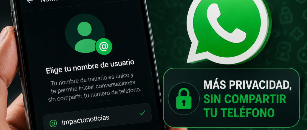 Aplicación de WhatsApp mostrando la nueva función de nombres de usuario para contactar personas sin compartir el número de teléfono.