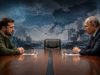 Volodymyr Zelensky y Vladimir Putin frente a frente en una imagen representativa de posibles negociaciones de paz entre Ucrania y Rusia.