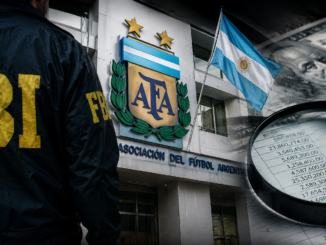 Agente del FBI frente a la sede de la Asociación del Fútbol Argentino (AFA), en una ilustración sobre la investigación por presuntas operaciones financieras millonarias.