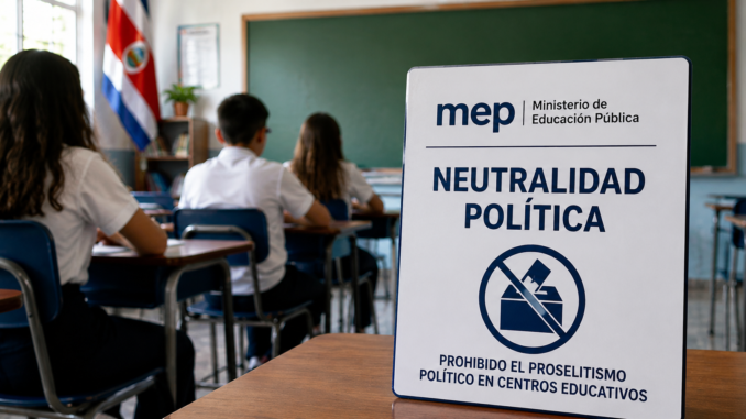 Neutralidad política MEP en escuelas y colegios públicos de Costa Rica tras la emisión de una nueva circular contra el proselitismo político.
