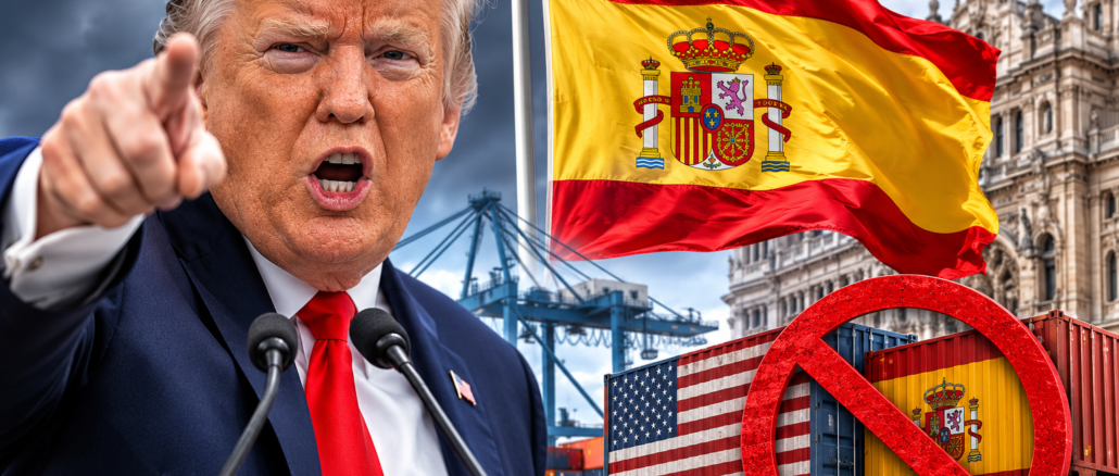 Trump España comercio: Donald Trump durante una ilustración sobre su propuesta de cortar el comercio entre Estados Unidos y España.