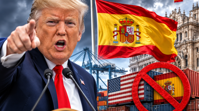 Trump España comercio: Donald Trump durante una ilustración sobre su propuesta de cortar el comercio entre Estados Unidos y España.