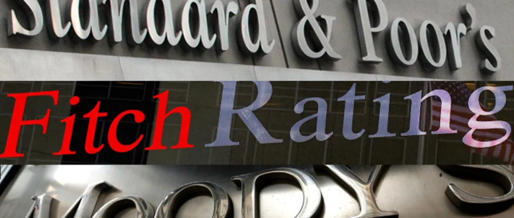 Calificación de riesgo Costa Rica: Logos de S&P Global, Fitch Ratings y Moody's