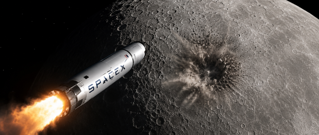 mpacto de cohete SpaceX en la Luna rastro químico detectado por telescopios en Chile ilustración IA.