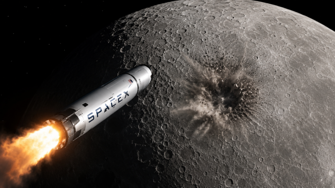 mpacto de cohete SpaceX en la Luna rastro químico detectado por telescopios en Chile ilustración IA.