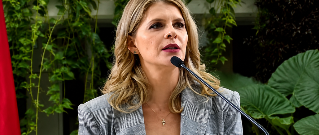 Laura Fernández durante la presentación de un proyecto para eliminar las pensiones de lujo de los expresidentes.