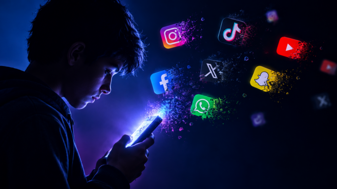 Foto ilustrativa generada con inteligencia artificial sobre menores de 15 años y redes sociales