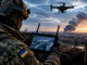 Imagen ilustrativa creada con IA sobre la guerra tecnológica en Ucrania y el uso de drones.