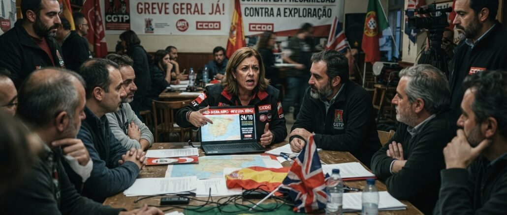 Imagen ilustrativa generada con inteligencia artificial sobre una posible huelga general ibérica