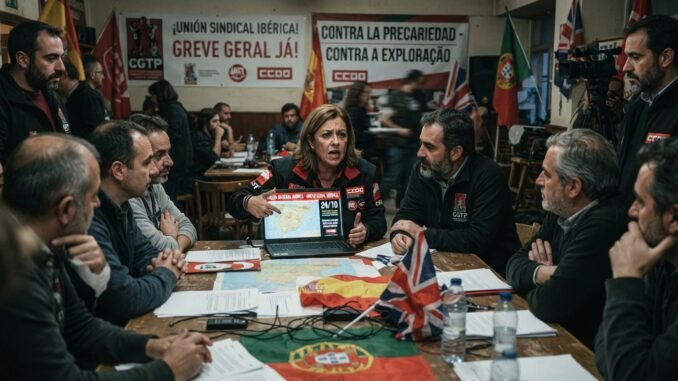 Imagen ilustrativa generada con inteligencia artificial sobre una posible huelga general ibérica