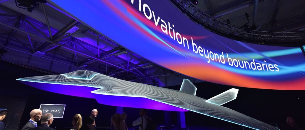 Maqueta del proyecto GCAP, el futuro avión de combate de sexta generación desarrollado por Italia, Japón y Reino Unido