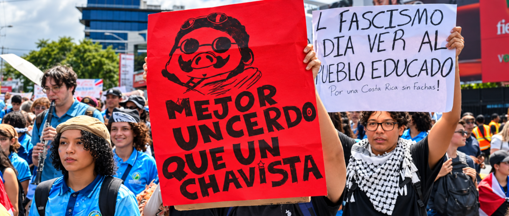 Pancarta inspirada en Studio Ghibli durante la marcha por el FEES