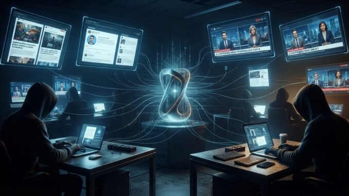 Imagen ilustrativa creada con inteligencia artificial sobre propaganda digital y ChatGPT